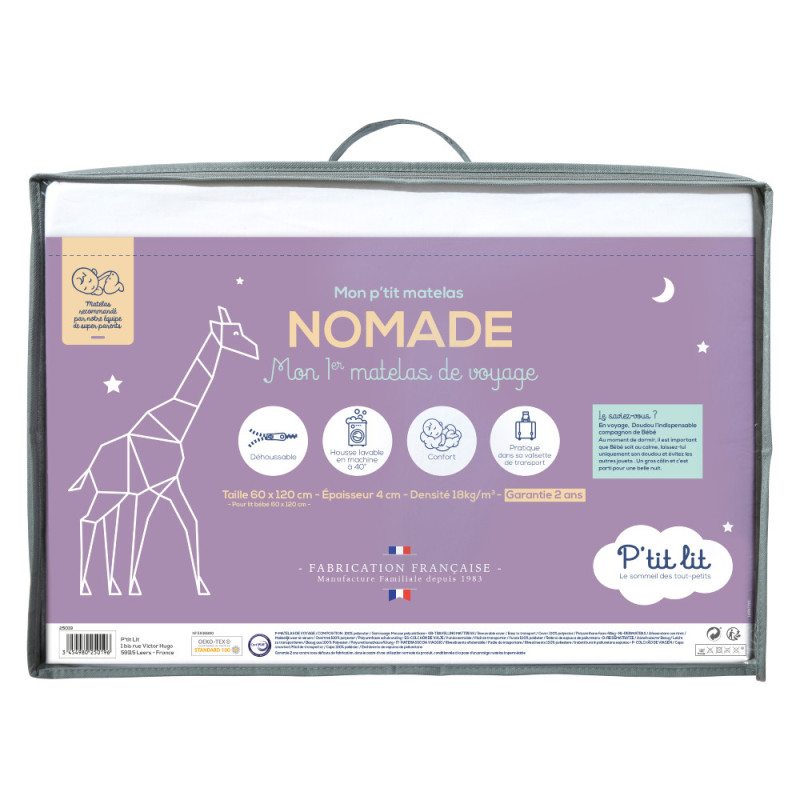 Matelas Bébé Pliable 60x120 Cm - Pour Lit Parapluie, Mousse Respirante, Housse Lavable - Design Lapin