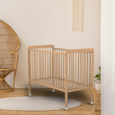 Lit Bébé Coulissant Essentiel – Blanc ou Hêtre Verni | 60x120