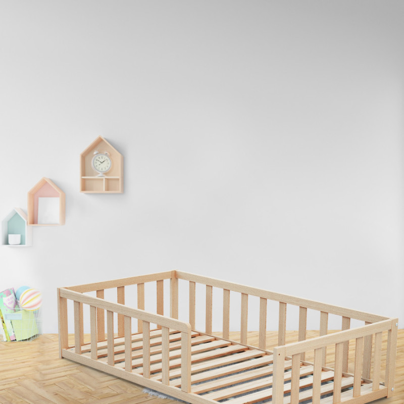 Lit au sol 70x140 – Bois blanc ou hêtre brut | Babysom