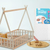 Lit Tipi bois hêtre brut + matelas climatisé 70x140