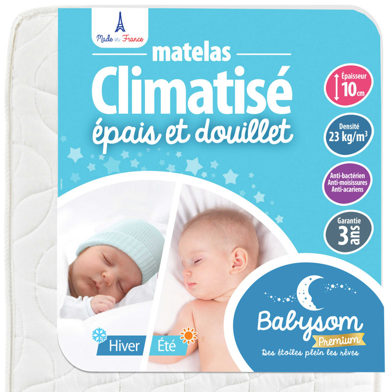 Lit bébé EVOLUTIF bois blanc + matelas bébé climatisé