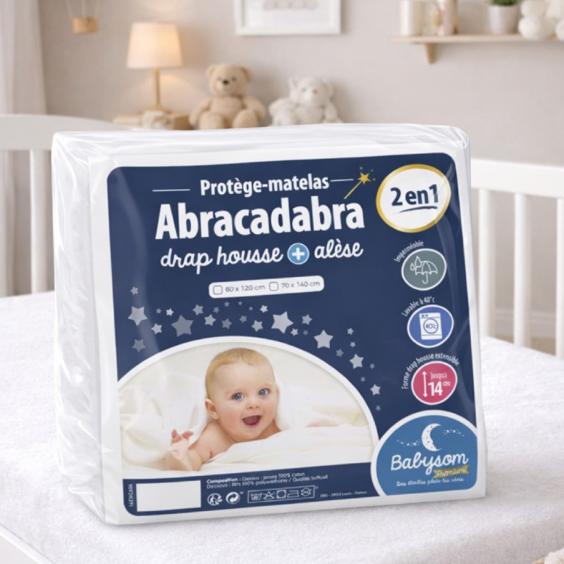 Drap-housse bébé 2-en-1 Abracadabra avec alèse intégrée, jersey de coton