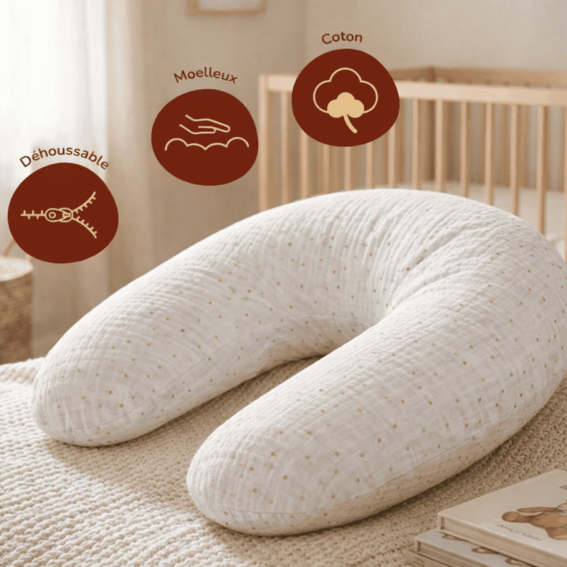 Gaze de Coton Blanc & Pois Or