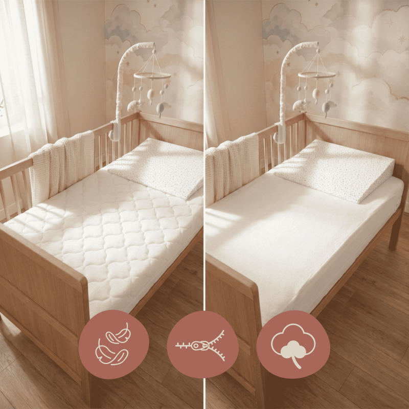 Pack Matelas Bébé 60x120 + Plan Incliné Étoiles + Protège matelas