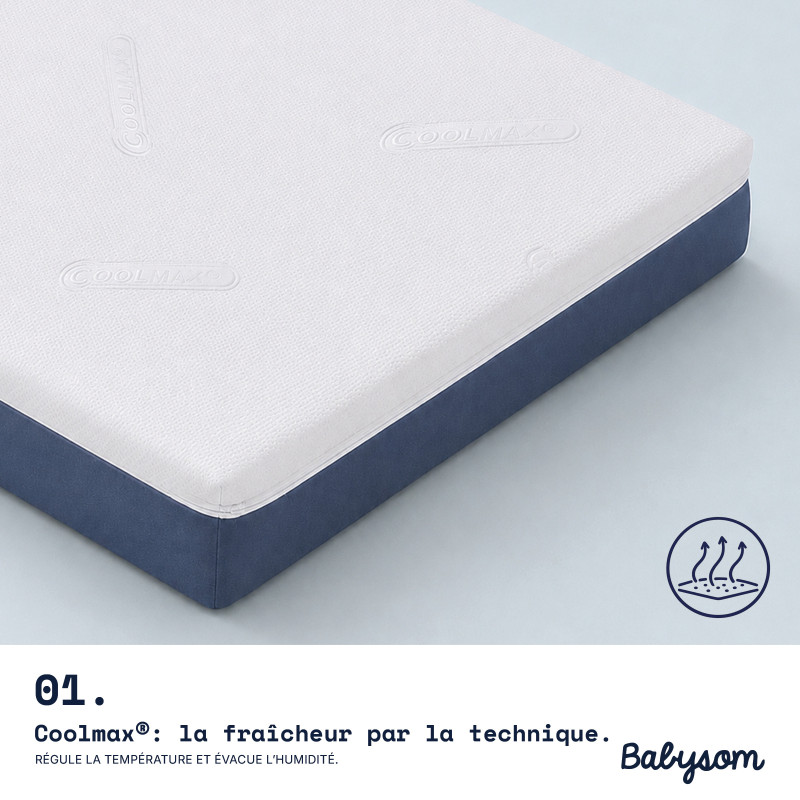 Matelas bébé Coolmax 60x120 & 70x140 déhoussable | Babysom