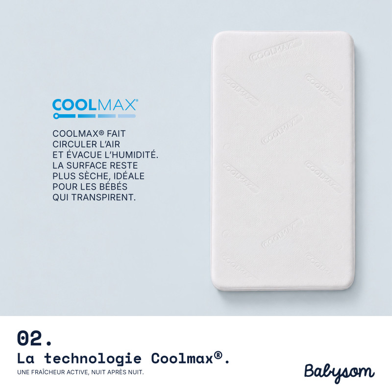 Matelas bébé Coolmax 60x120 & 70x140 déhoussable | Babysom