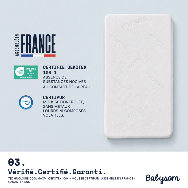 Matelas bébé Coolmax 60x120 & 70x140 déhoussable | Babysom