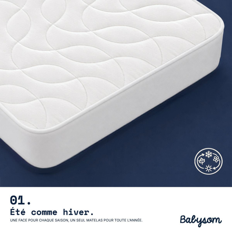 Matelas bébé Climatisé réversible été/hiver 60x120 et 70x140 | Babysom