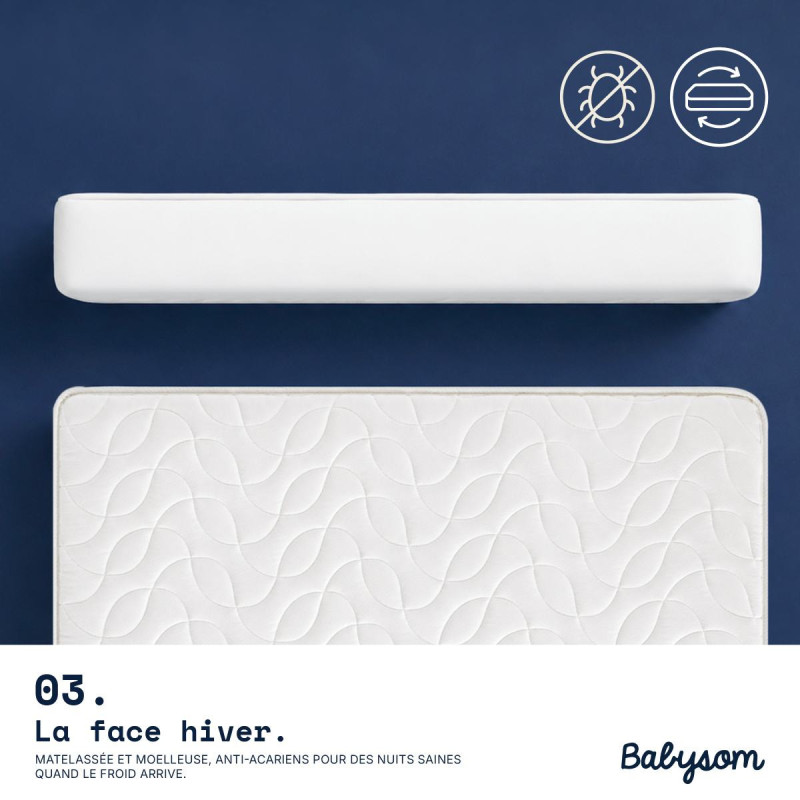 Matelas bébé Climatisé réversible été/hiver 60x120 et 70x140 | Babysom