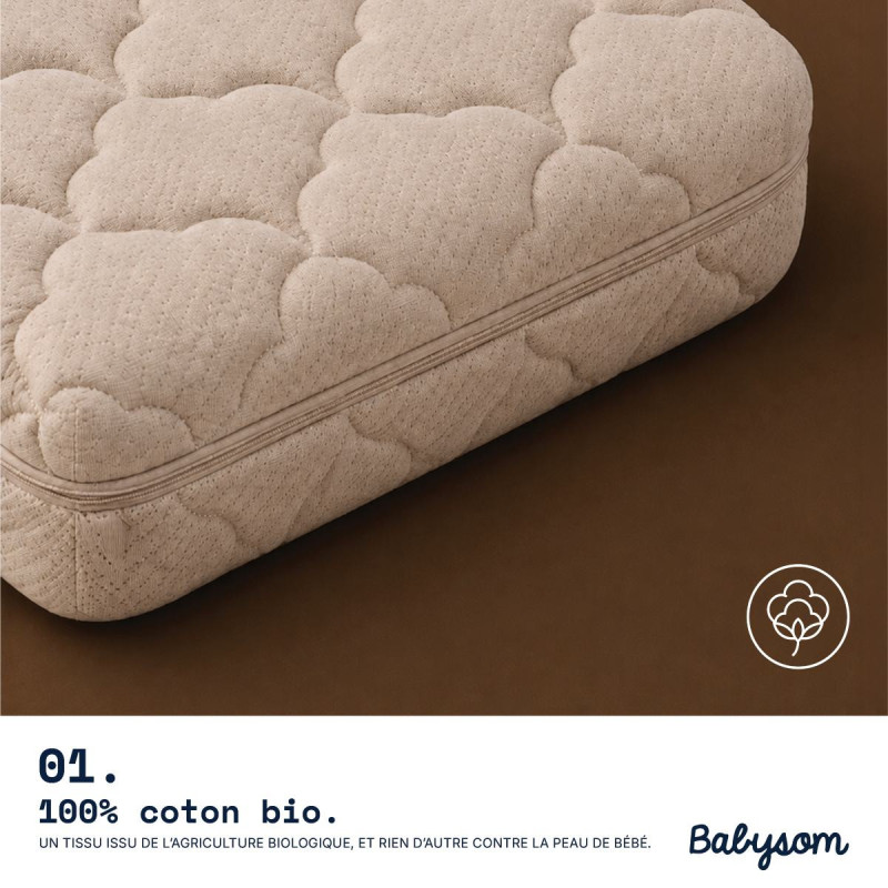 Matelas bébé Coton Bio 60x120 et 70x140 | Babysom