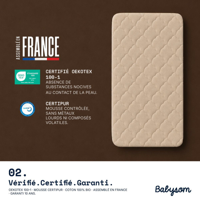 Matelas bébé Coton Bio 60x120 et 70x140 | Babysom