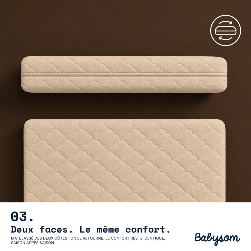 Matelas bébé Coton Bio 60x120 et 70x140 | Babysom