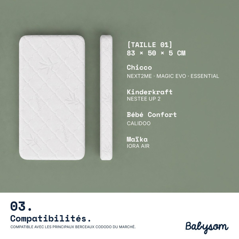 Matelas cododo 50x83 et 52x89, assemblé en France | Babysom