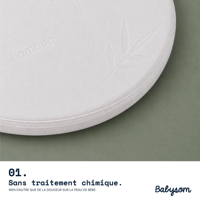 Matelas couffin ovale 32x72 cm, assemblé en France | Babysom