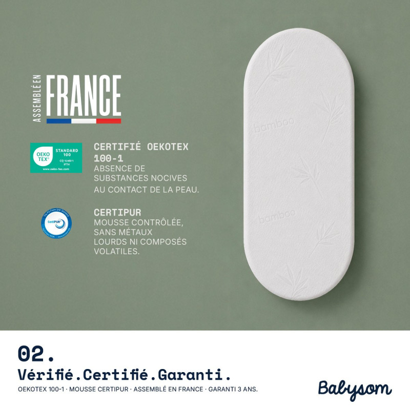 Matelas couffin ovale 32x72 cm, assemblé en France | Babysom