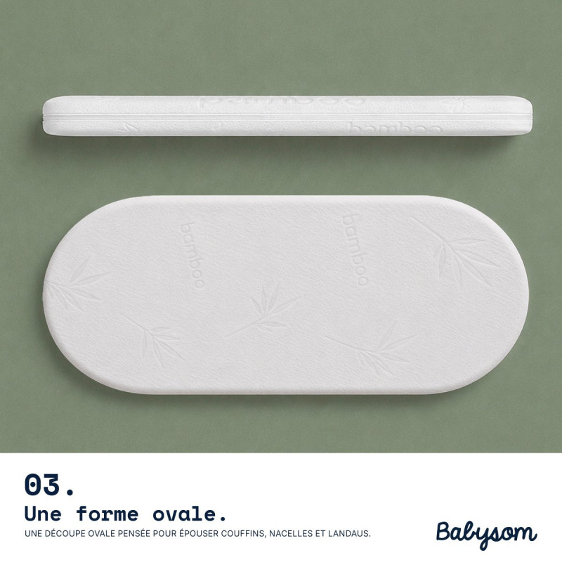 Matelas couffin ovale 32x72 cm, assemblé en France | Babysom
