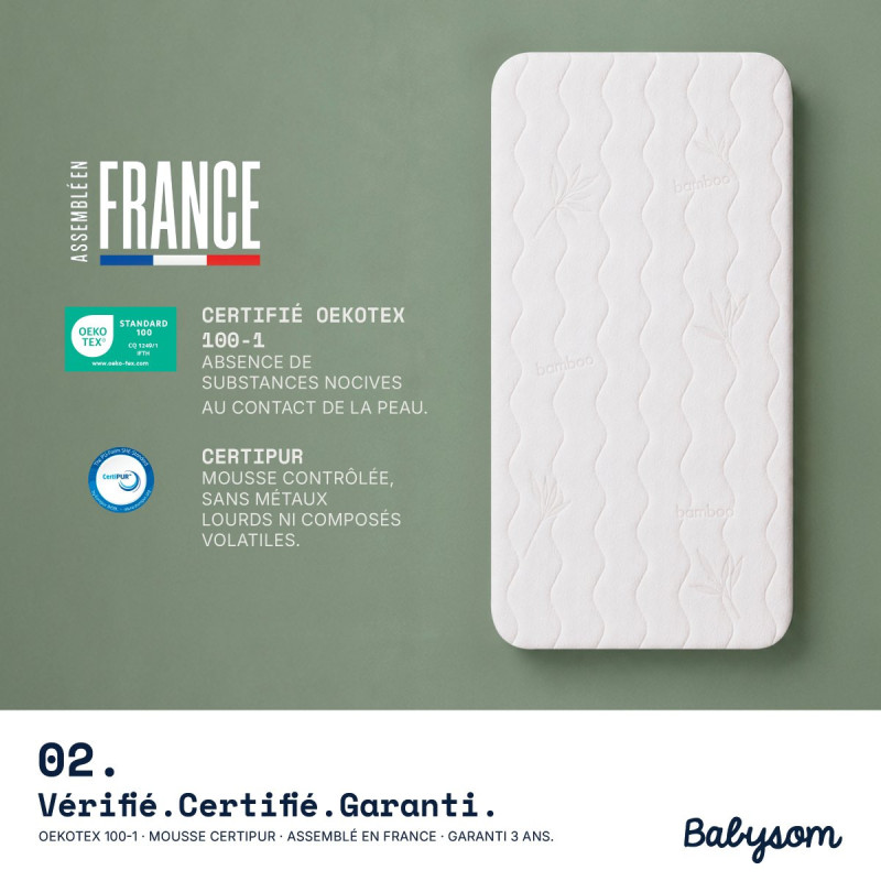 Matelas berceau 40x80 et 40x90, assemblé en France | Babysom