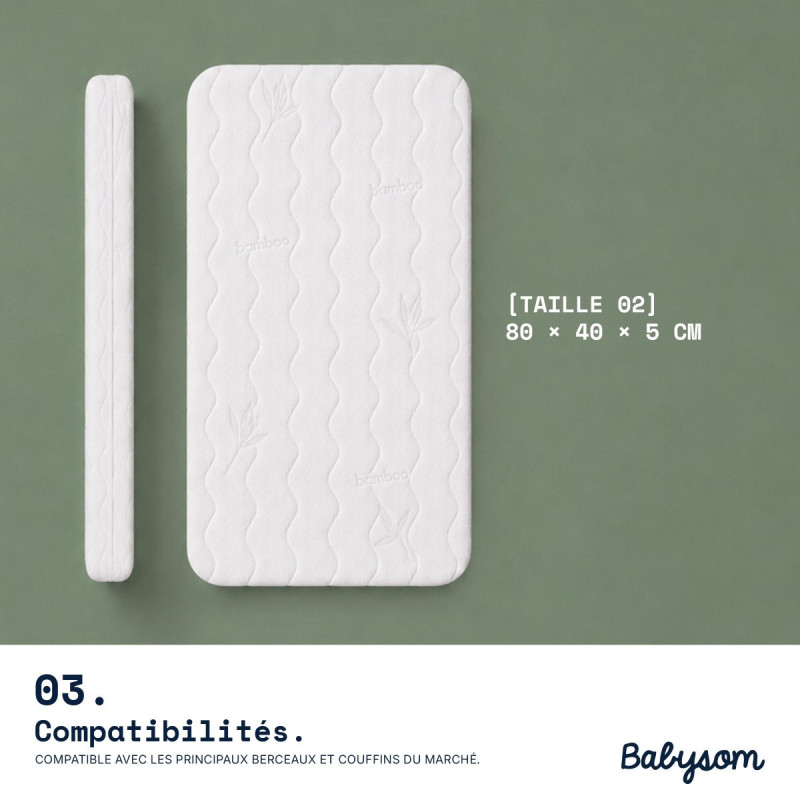 Matelas berceau 40x80 et 40x90, assemblé en France | Babysom