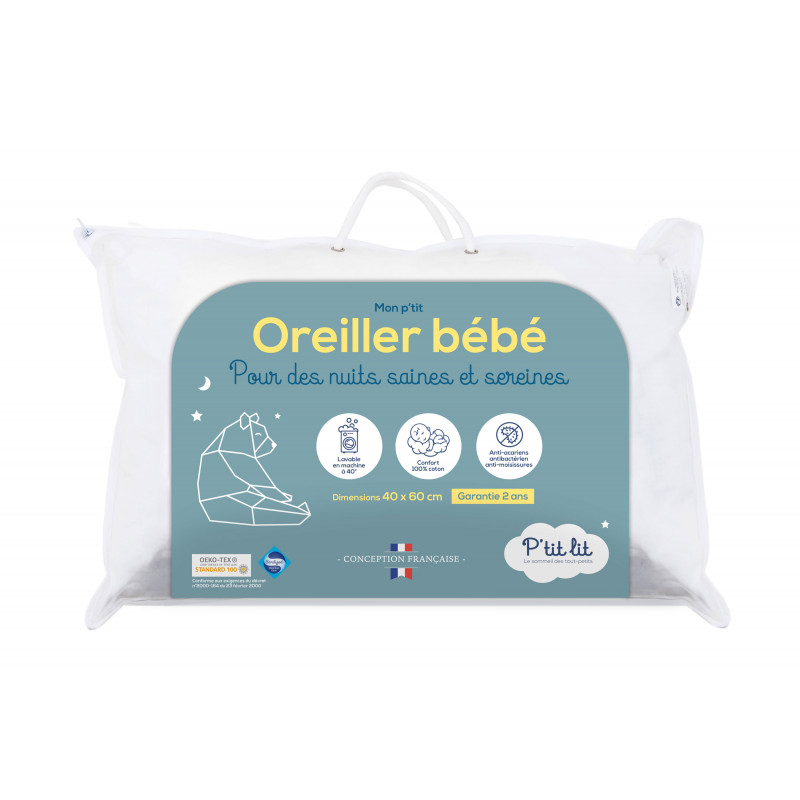 Oreiller pour bébé Certifié Öko-Tex Standard 100 Rose Housse amovible 100% coton 35 x 40 cm Oreiller pour enfant 