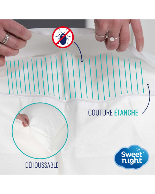 Housse Oreiller 65x65 Cm Anti Punaises De Lit Et Acariens – Tissu Microtext 1016 Fils/cm² – Fermeture Hermétique – Lavable 60°C