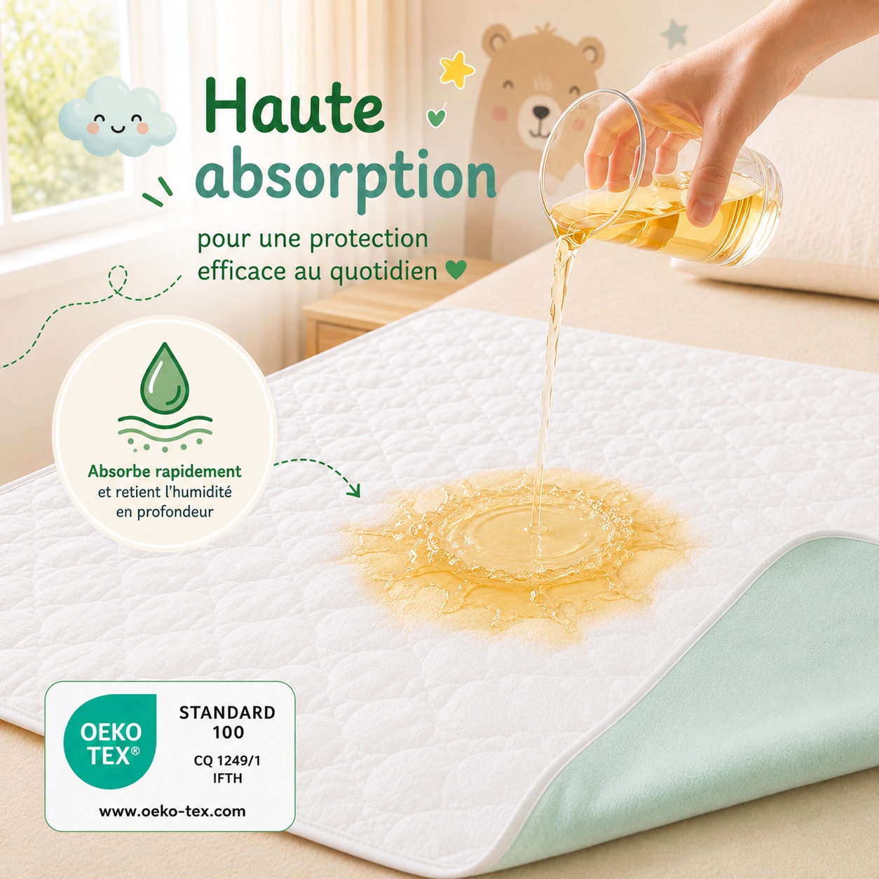 Alèse bébé Babysom à haute absorption, retient l'humidité en profondeur